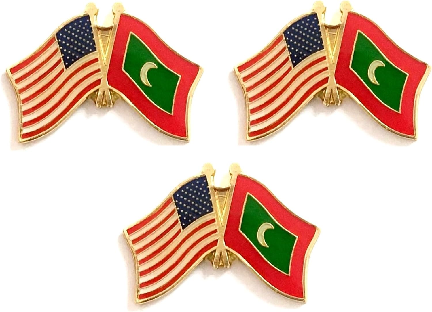 3 National Country Flag Crossed Enamel Flag Pins Pack of 3 Friendship Double Flags