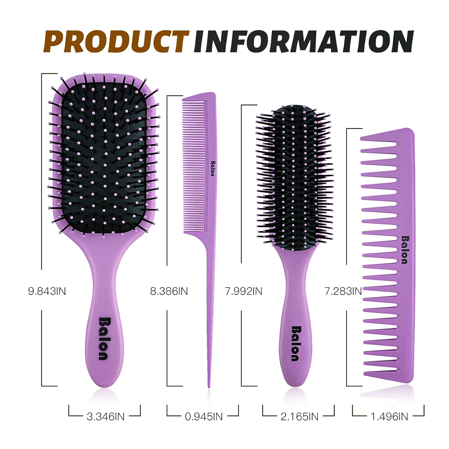 Hair Brush for Men and Women, 4Pcs Brush and Comb Set Detangling All Hair