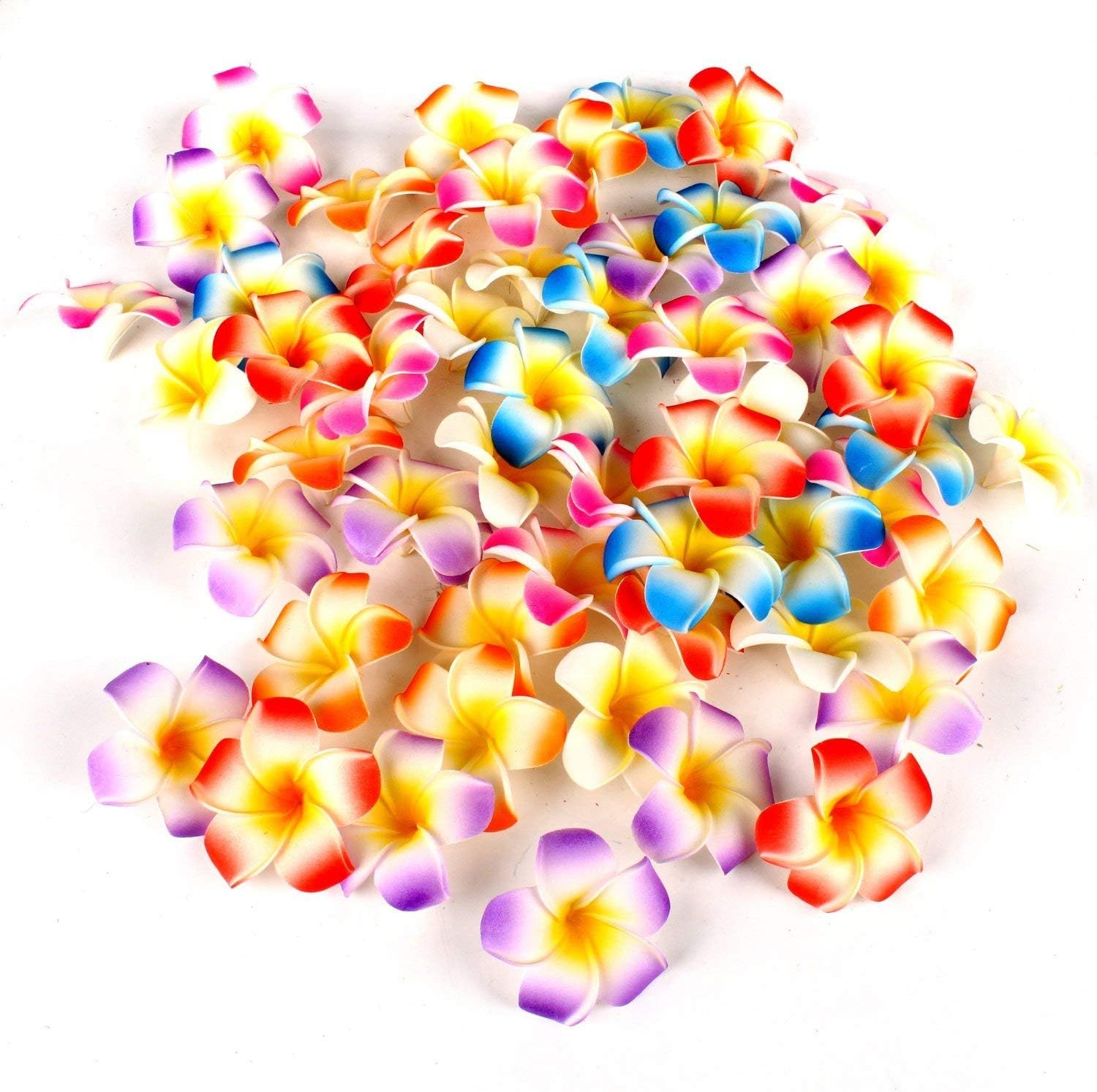 Pursuestar 100Pcs White Foam Hawaiian Frangipani Artificial Plumeria Flower Petals Cap Hair Hat Wreath Floral DIY Home Wedding Decoration 5cm