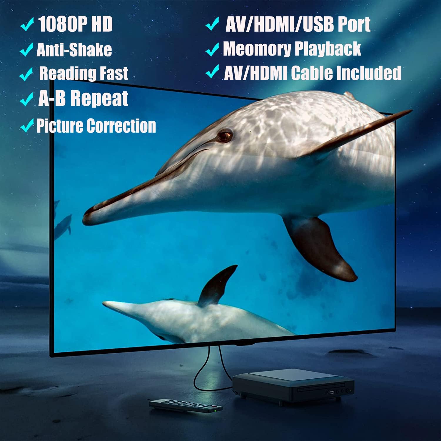Ceihoit Mini HD DVD Player, CD Players for Home, DVD Players for TV, HDMI and RCA Cable Included, Up-Convert to HD 1080p, All Region