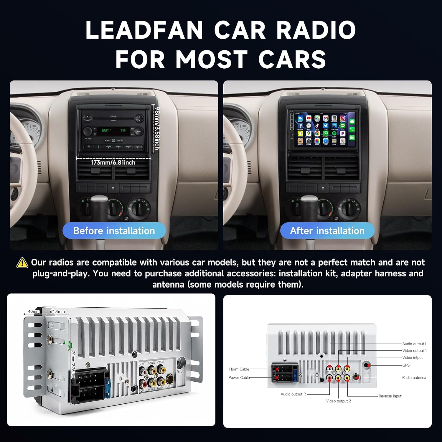 Leadfan 7" Car Stereo Double Din Radio with Bluetooth