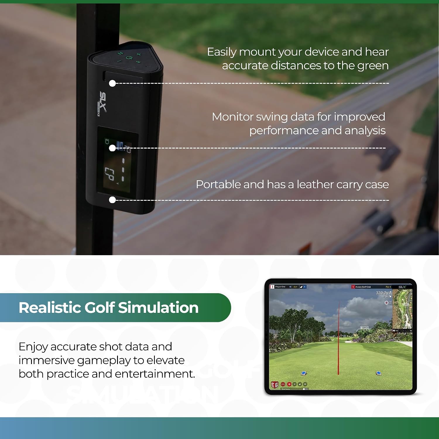 SLX Hybrid Launch Monitor - Effectively Track Your Ball Speed, Club Speed, Distance and Smash Factor - Portable Golf GPS Device via Bluetooth