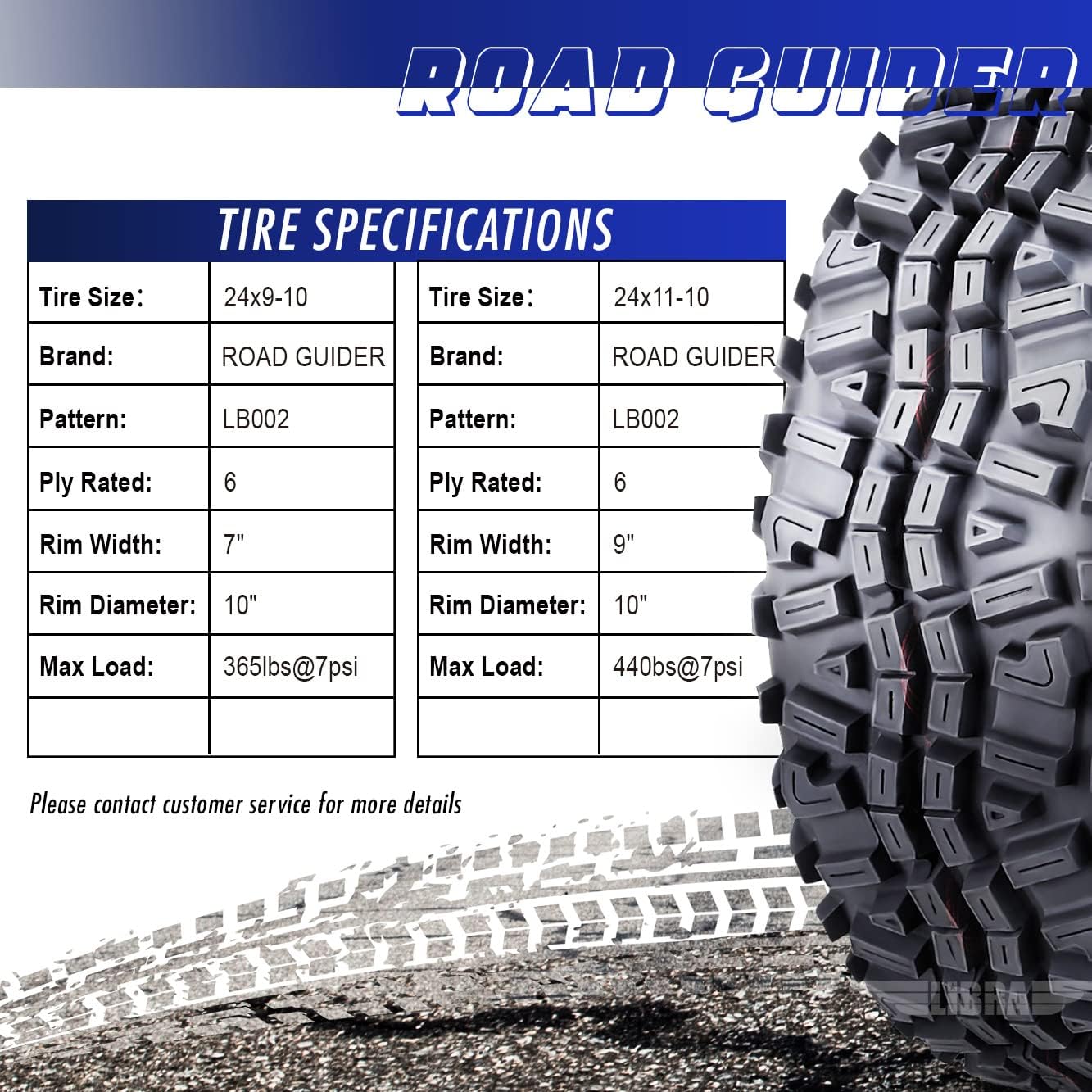 ROADGUIDER Full Set ATV Tires 24x9-10 & 24x11-10 for 2017 Kawasaki Mule SX