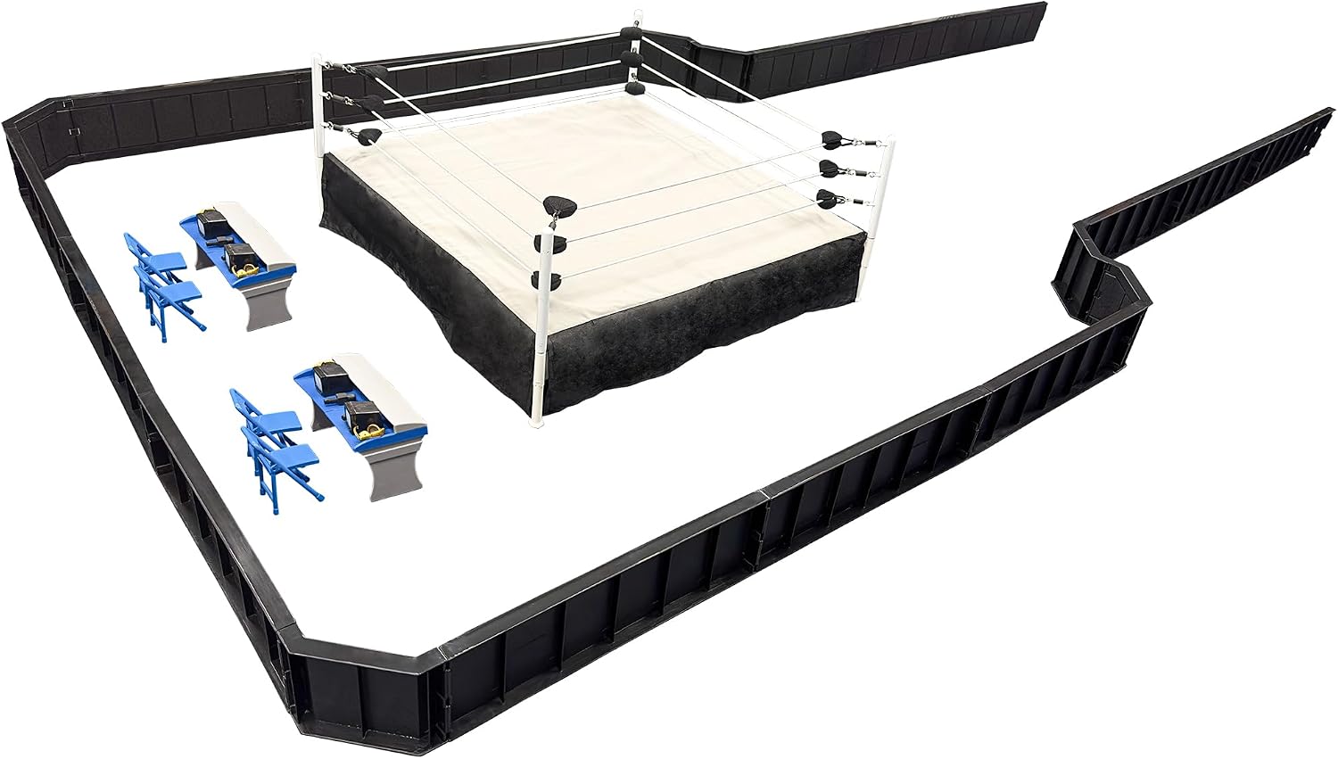 Ultimate Wrestling Ring Playset With Barricade, Ring & Commentators Tables | Build a Complete Wrestling Figure Arena with a 21.5 Inch Ring