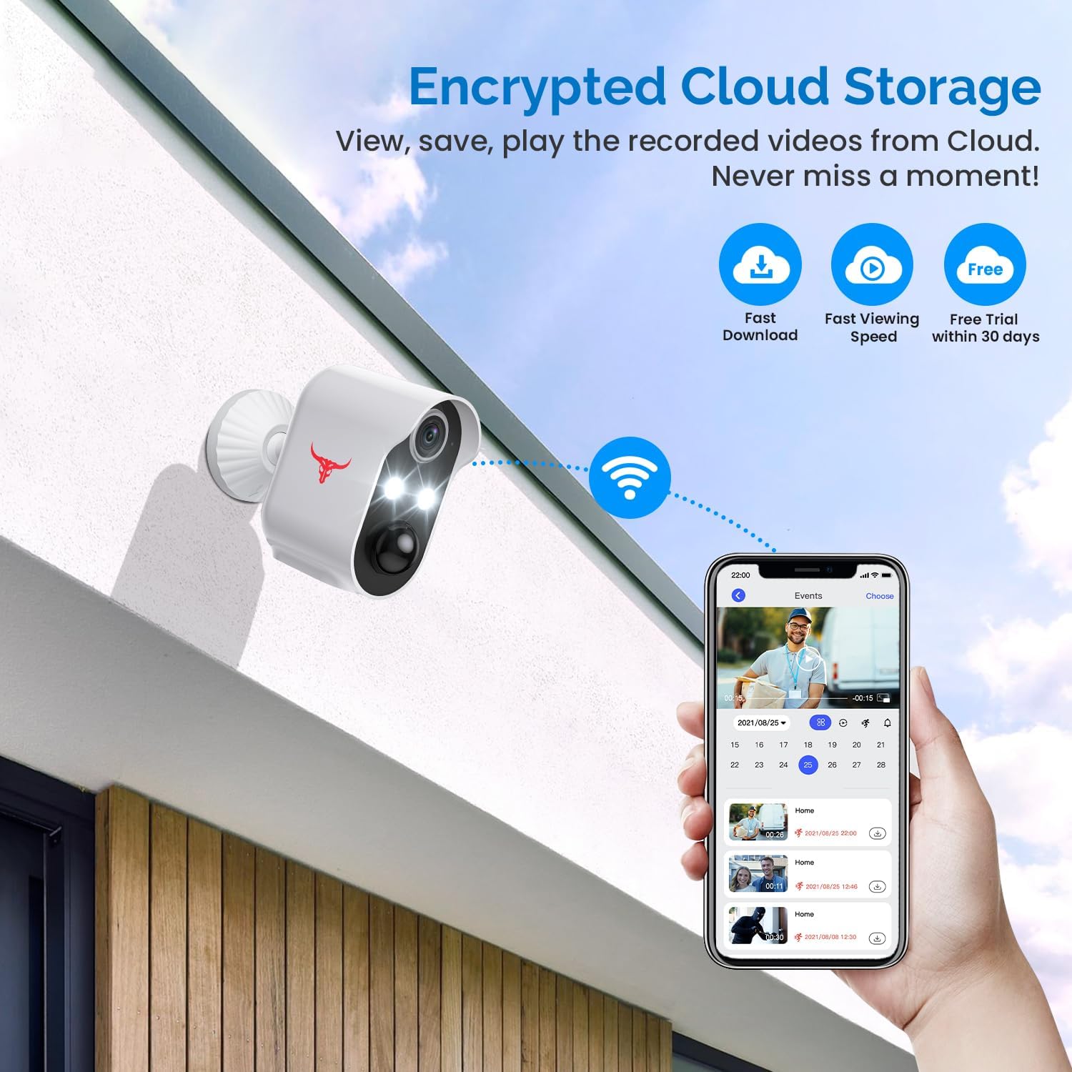 1080P Wireless Security Camera Outdoor, Battery Powered, AI Human Detection, Color Night Vision, 2-Way Audio, IP65 Waterproof, 2.4G Wi-Fi, Cloud Storage (2 Spotlights)