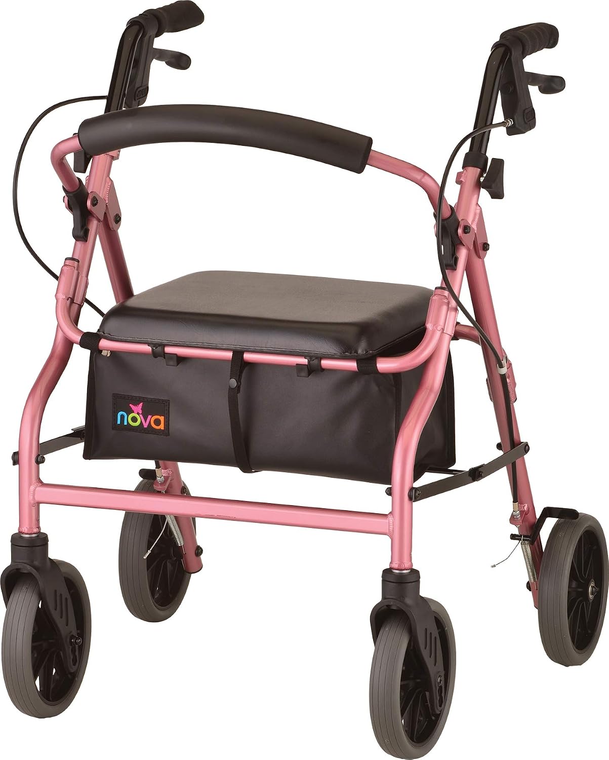 NOVA Zoom 22 Rollator Walker for Seniors, Rolling Walker with Locking Hand Brakes, Padded Seat & 8" Wheels, Lock N Load for Easy Transport & Storage, Adjustable Height 5'5"–6'1", Red