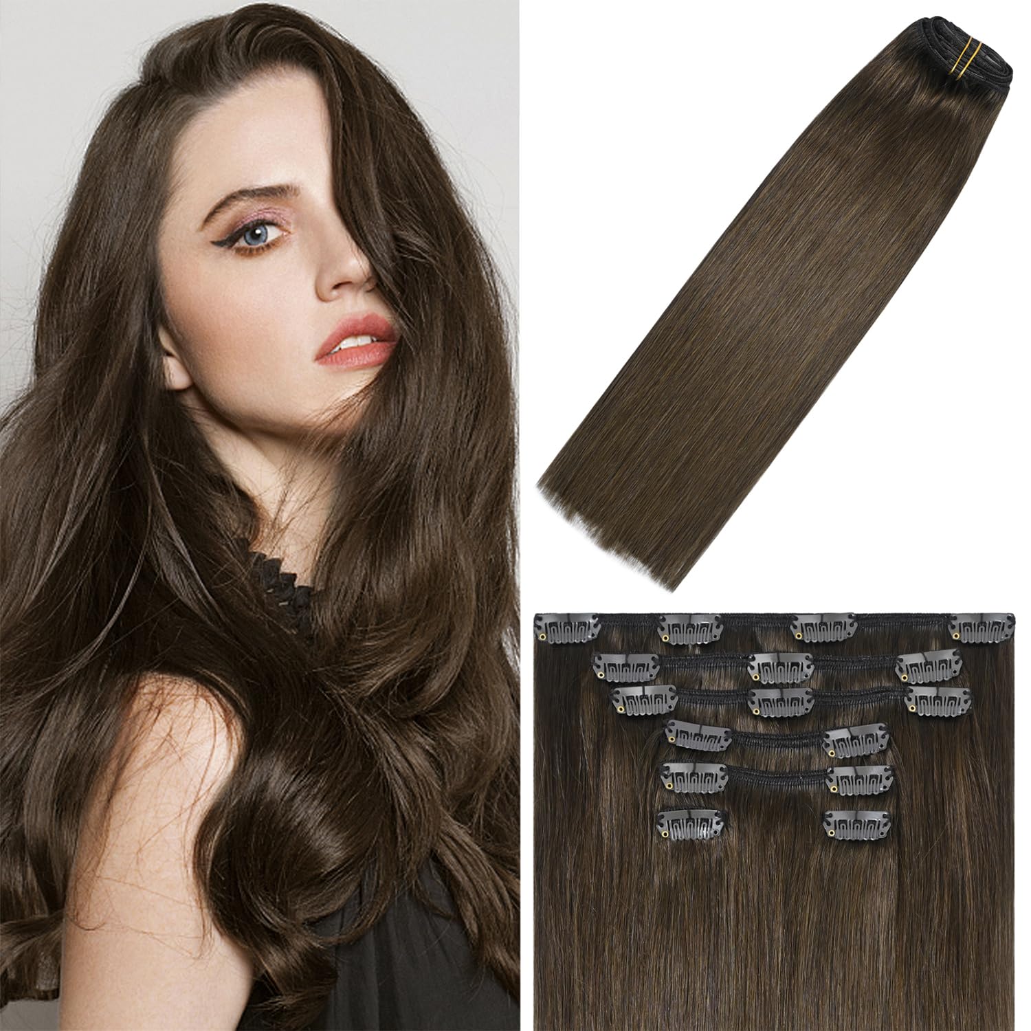 WindTouch Clip In Hair Extensions Human Hair Mixed Bleach Blonde 18Inch 75g Hair Extensions for Women Remy Blonde Extensions Clip in #18p613 7PCS