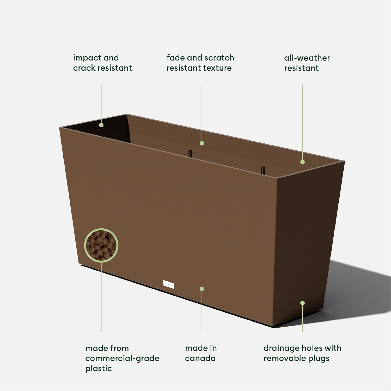 Veradek Pure Series Midori Planter - Wide Outdoor Planter | Made From Durable Plastic With Pre-Drilled Drainage Holes. Modern Porch/Patio Décor for Plants, Flowers and Herbs