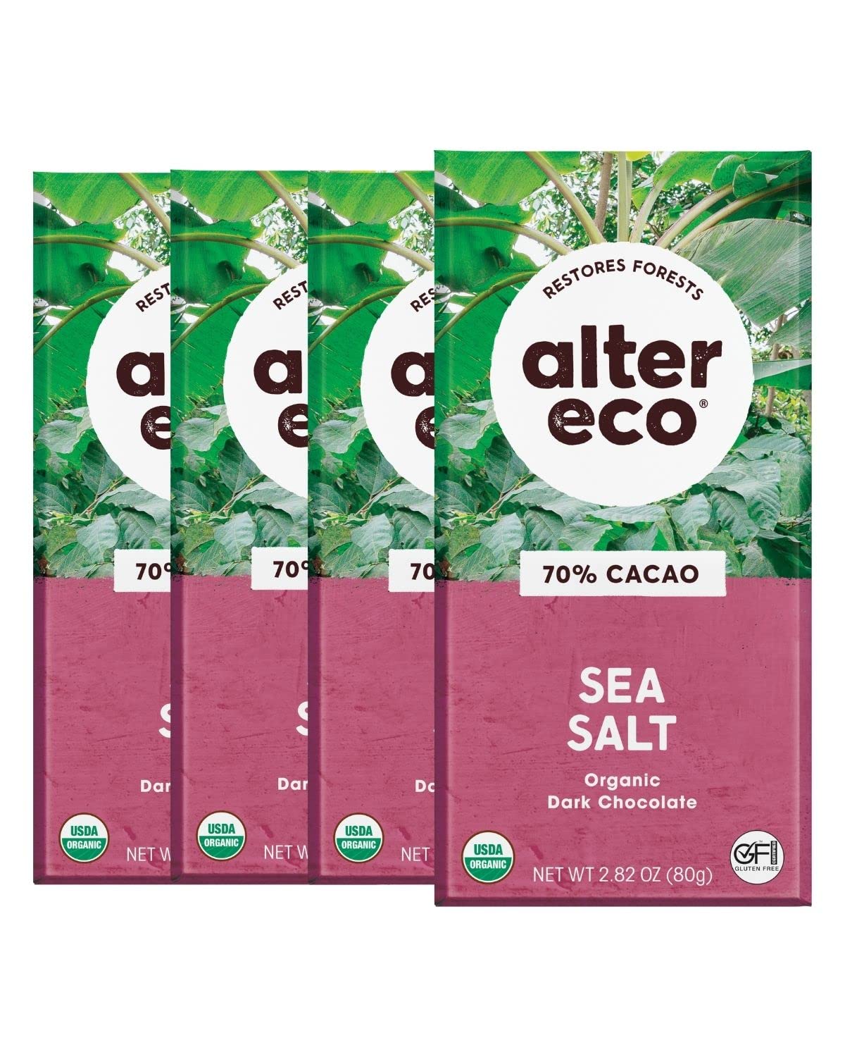 Alter Eco | Dark Chocolate Bars | Pure Dark Cocoa, Fair Trade, Organic, Non-GMO, Gluten Free (12-Pack Dark Sea Salt)