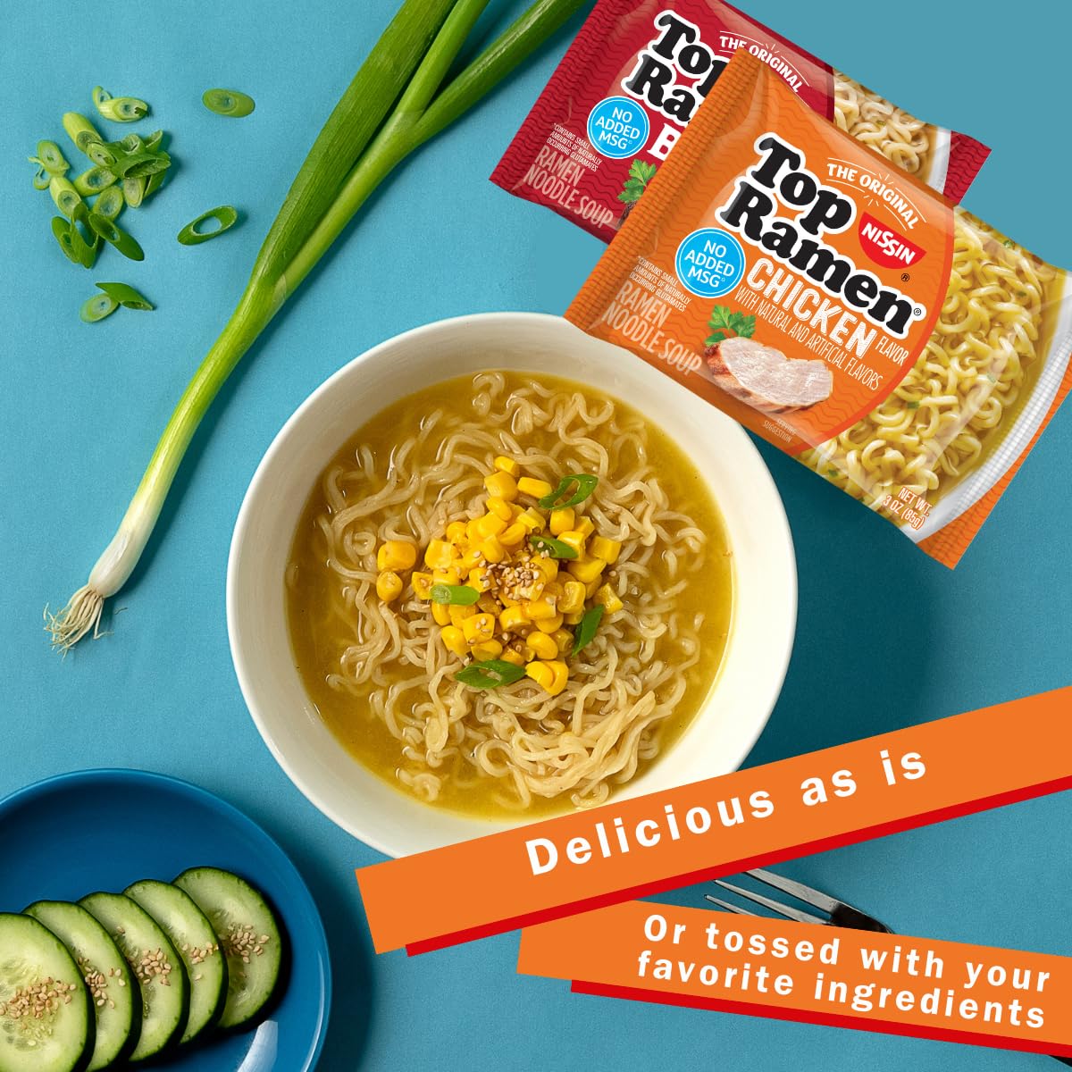 Nissin Top Ramen Noodle Soup, Chicken, 3 Ounce (Pack of 24) | Quick, convenient meal ready in minutes with just hot water.