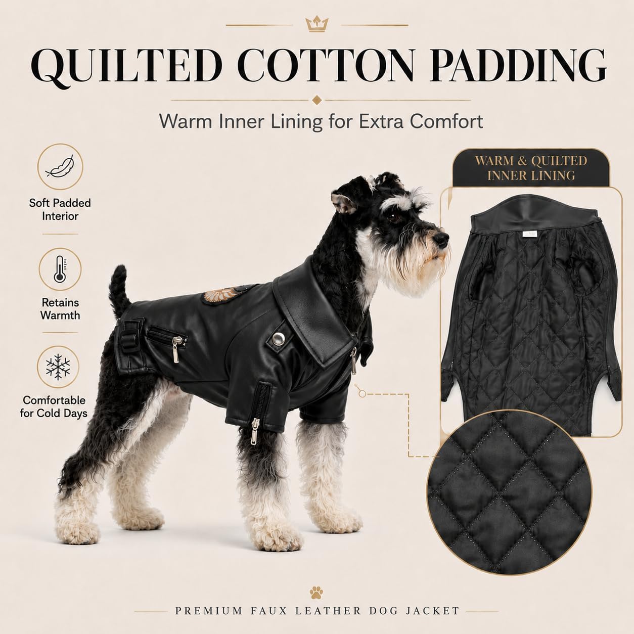 Lovelonglong Cool Dog Leather Jacket, Warm Coats Dogs Windproof Cold Weather Coats for Large Medium Small Dogs with Eagle Embroidery Black XS