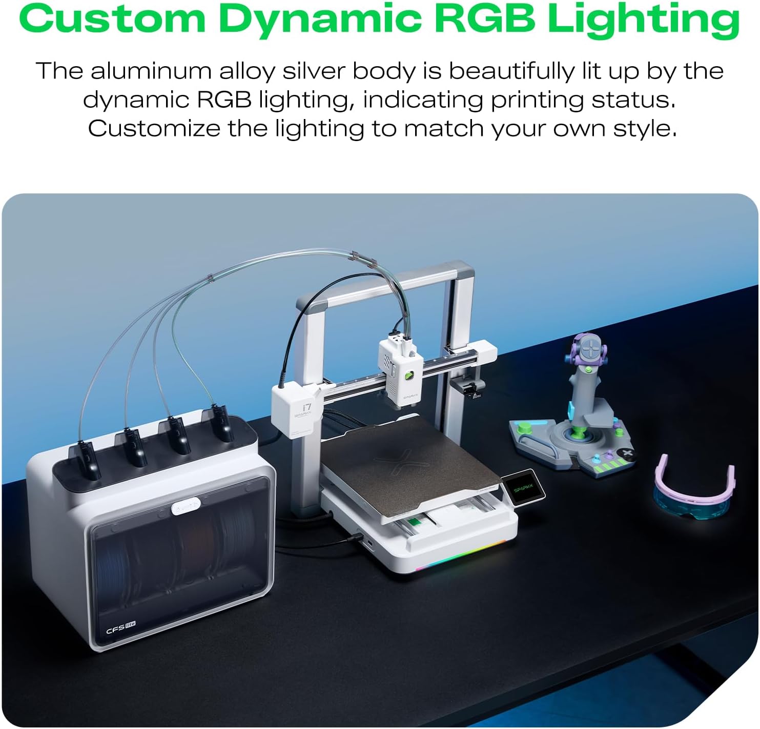 Creality SPARKX i7 Combo 3D Printer, Multi Color with CFS Lite High Speed AI Photo-to-3D Printing 95% Pre-Assemble Auto-Leveling Custom RGB Quick-Swap Essential Parts 10.24×10.24×10 inch