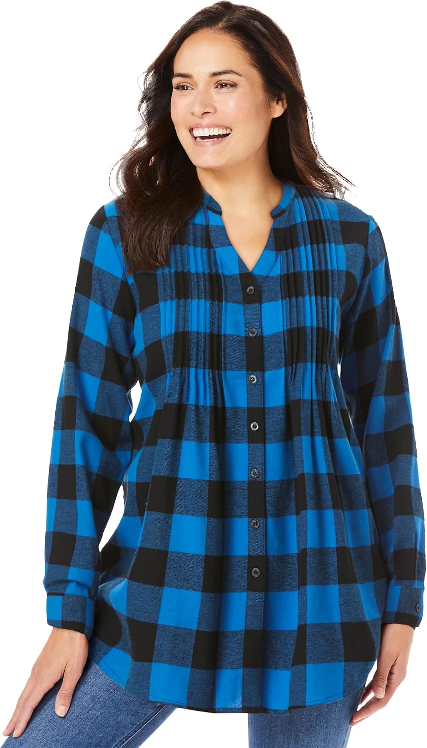 Woman Within Pintucked Flannel Shirt