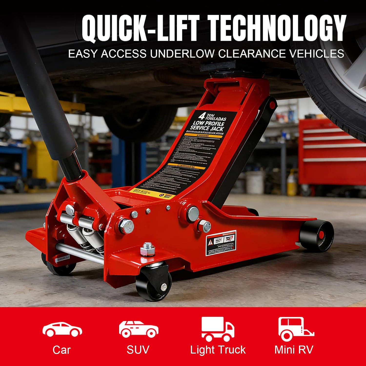 BIG RED AT84007R Torin Hydraulic Low Profile Service/Floor Jack with Dual Piston Quick Lift Pump, 4 Ton (8,000 lb) Capacity, Red