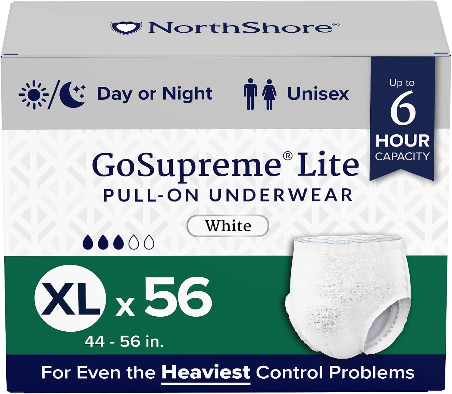 NorthShore GoSupreme Lite 6-Hour Daytime Underwear, White, Medium, 14 Count