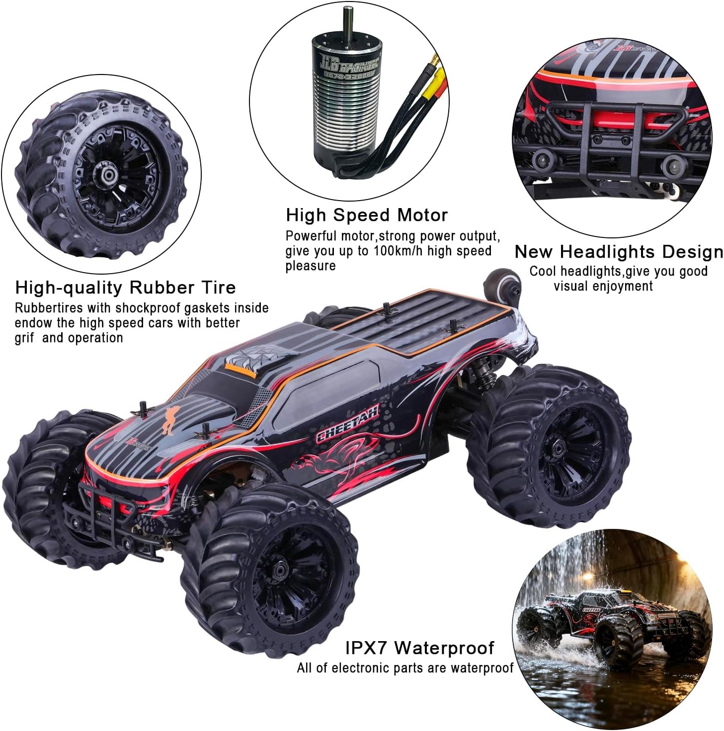 JLBRACINGRC 1/10 Brushless RC Cars for Adults, 80+ KPH, 4WD RC Trucks |120A ESC Monster Trucks, All-Terrain Off-Road Big Remote Control Car