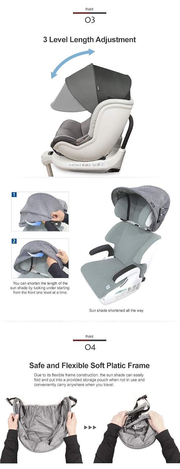 Manito Sun Shade Extender/Auxiliary Canopy for Car Seat (Black Grey)