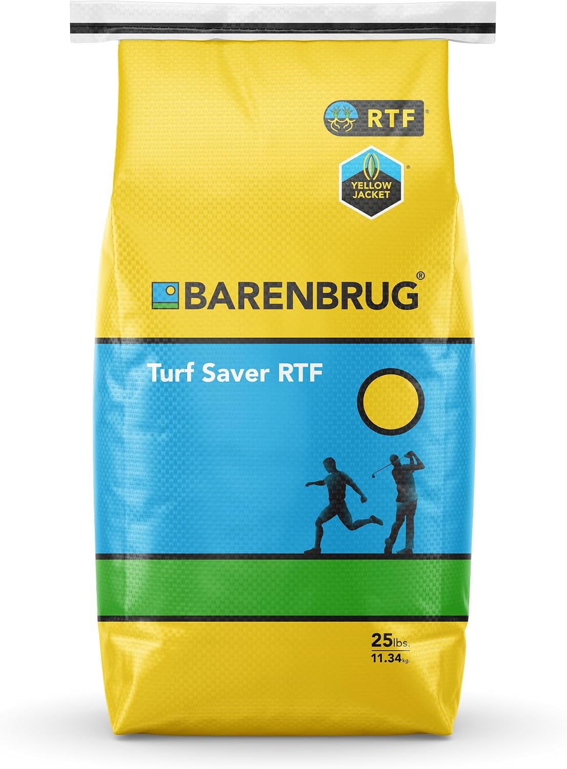 Barenbrug Turf Saver RTF Grass Seed with Yellow Jacket Seed Coating - Less Water Self-Repairing Tall Fescue Turf for Use on Sports Field, Golf Courses