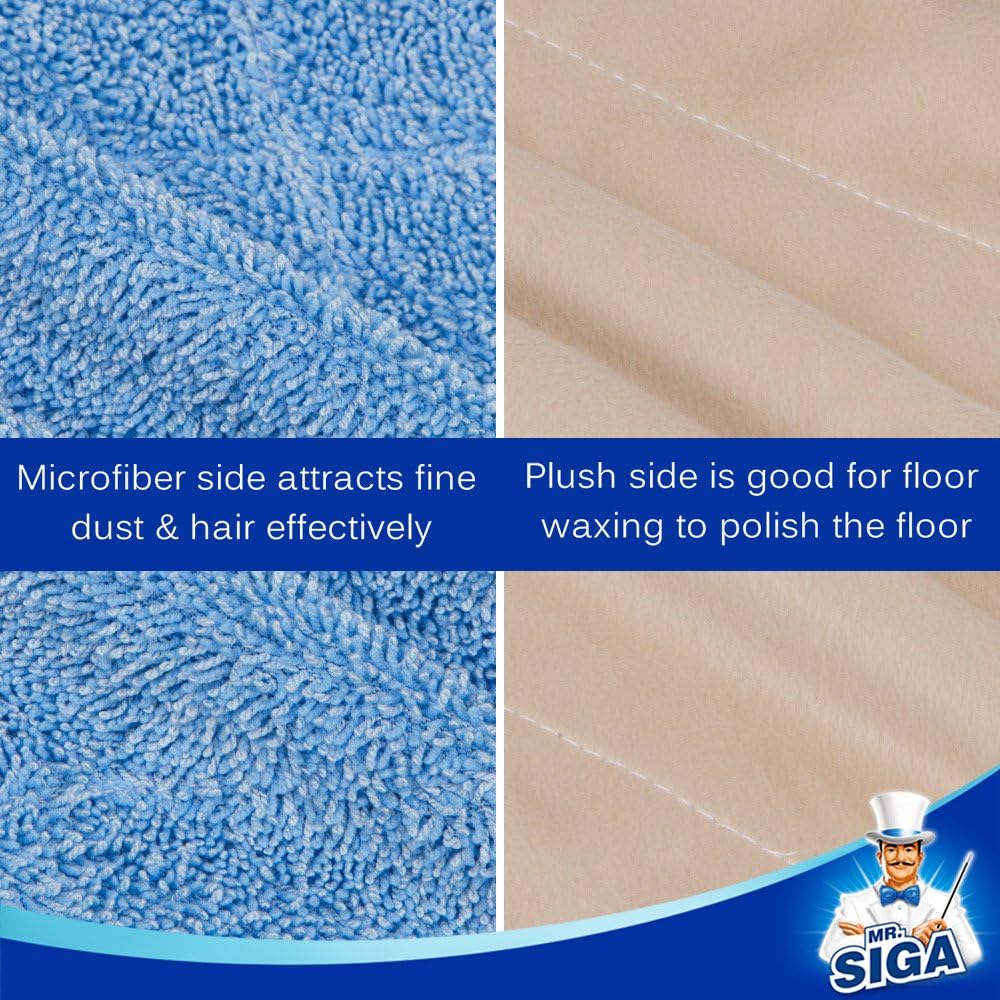 MR.SIGA Professional Microfiber Mop for Hardwood, Laminate Floor Cleaning | Stainless steel telescopic handle, 3 reusable microfiber flat mop refills and 1 dirt removal scrubber included