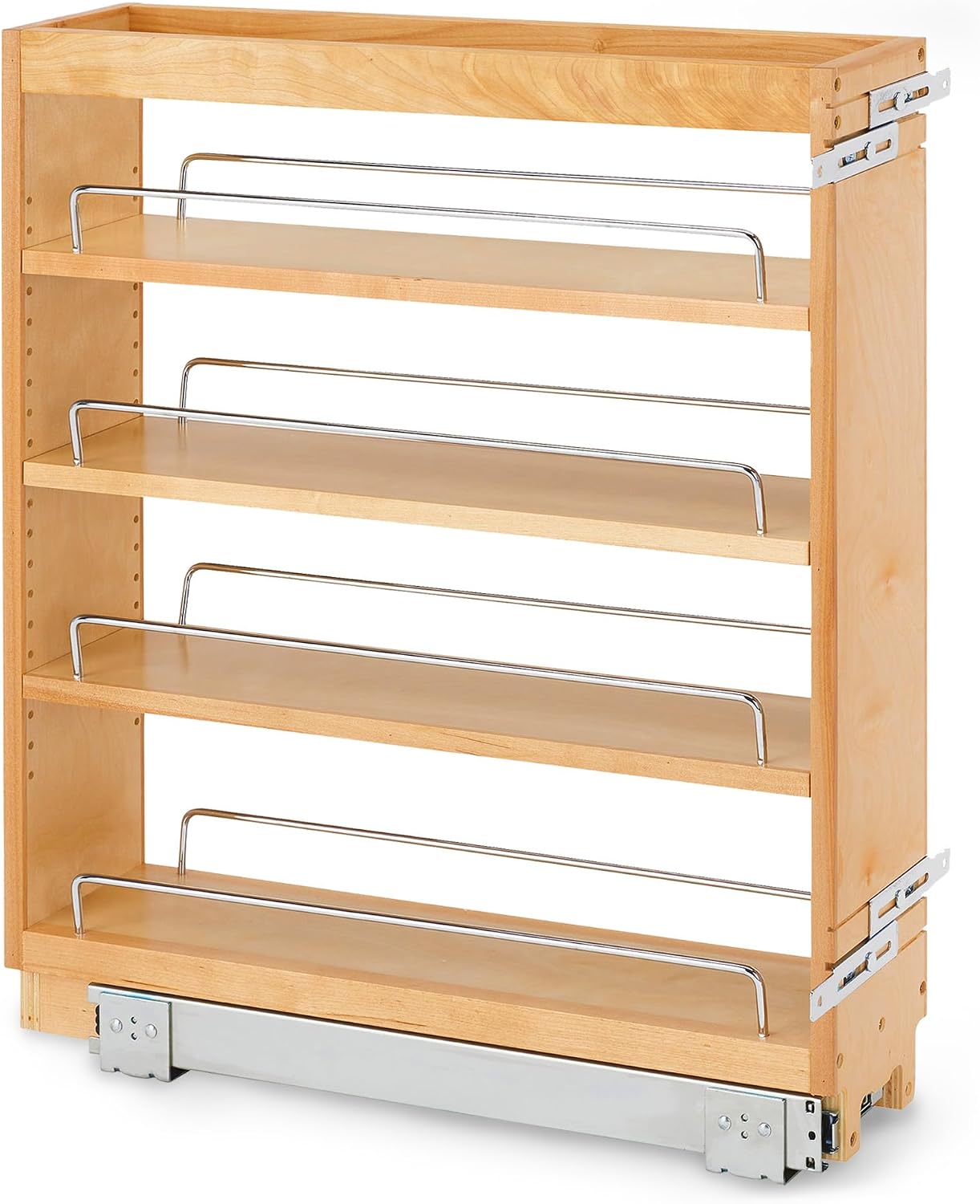 Rev-A-Shelf Pullout Kitchen Cabinet Organizer, Min Cabinet Opening 8.5" W | 8" W Slide Out Pantry Spice or Utensil Storage Rack with Adjustable Shelves for Base Cabinet Organization, 448-BC-8C
