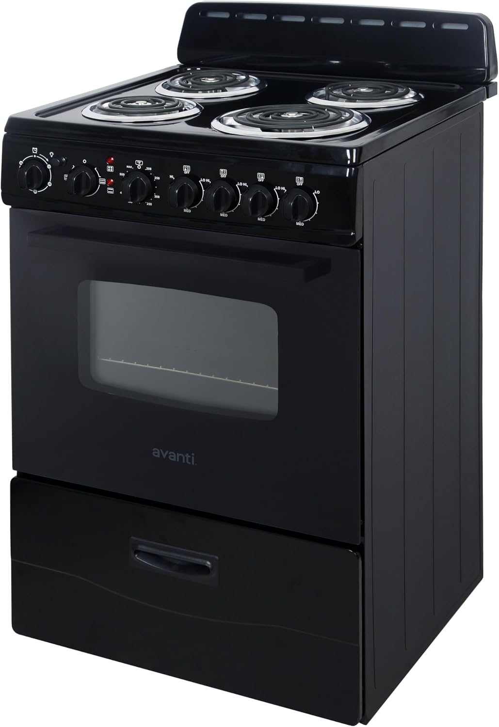 Avanti Electric Range Oven Compact Design, 2.6-Cu.Ft. Capacity with 4 Coil Burners, Framed Glass Oven Door