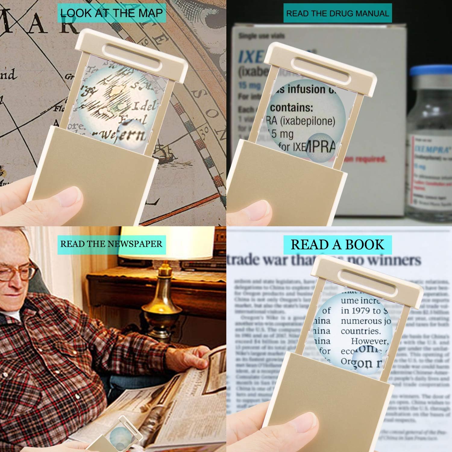 HONWELL Magnifying Glass with Light, 3X 5X Pocket Lighted Magnifying Glasses, LED Battery Powered Poratble Magnifying Glass for Reading