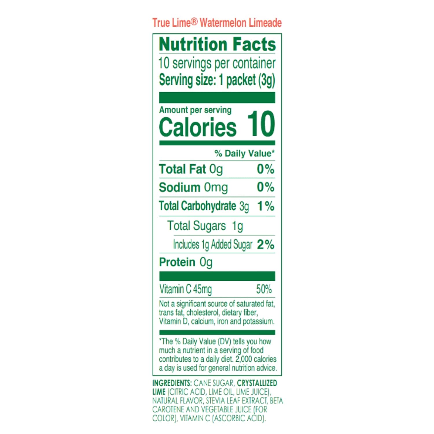 True Lime Watermelon Limeade Powdered Drink Mix Packets, 10 ct (12-pack) | Non-GMO, gluten free, low calorie water enhancer, no artificial sweeteners