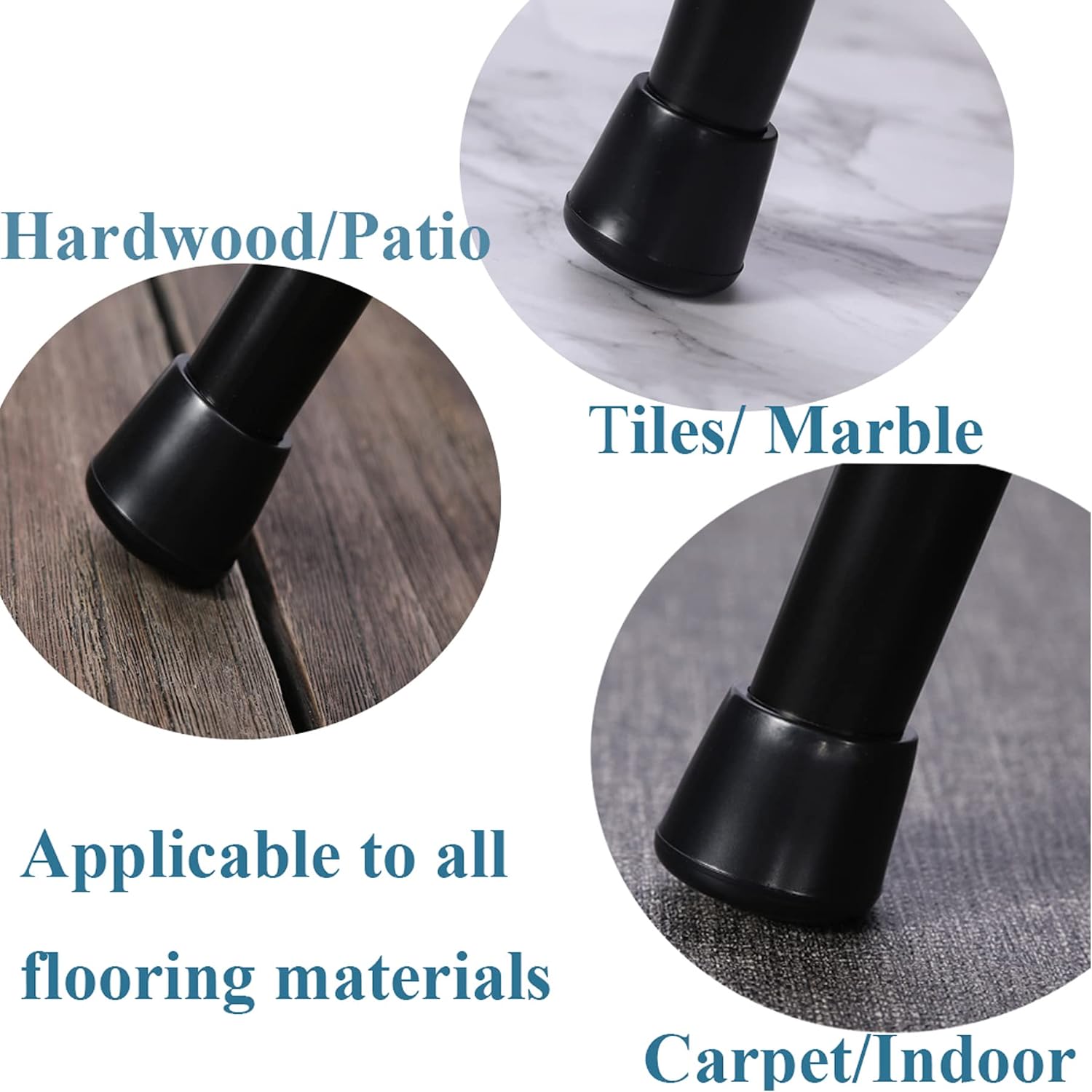 Furnigear Chair Leg Tips Caps Non-Slip Rubber Leg Tips 1-1/2” Inner Diameter Chair Leg Floor Protectors Round Black 4 Pack (Fit Round Diameter