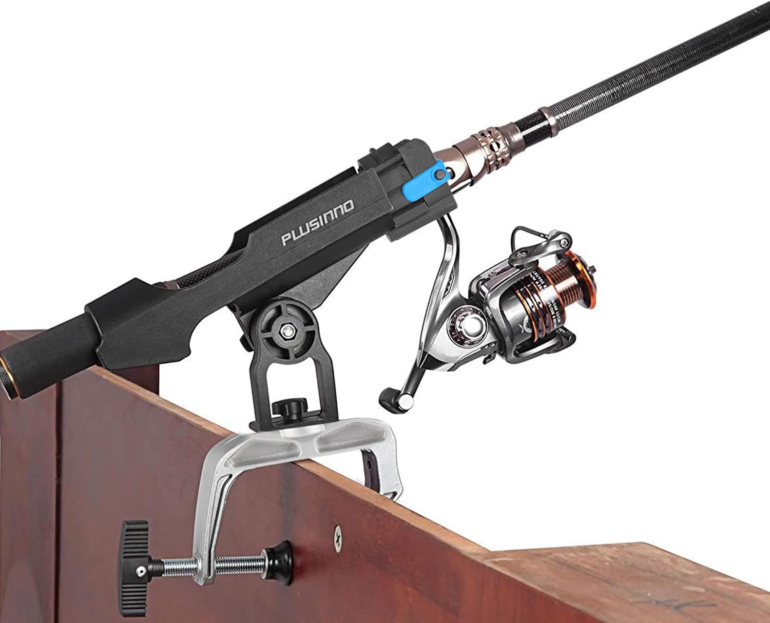 PLUSINNO Rod Holders for Fishing Boat Adjustable Pole Rod Holder | Universal Fit Most Fishing Rod, with Rod Protective Strap, Large Clamp Opening 360°, Horizontal Vertical Compatible
