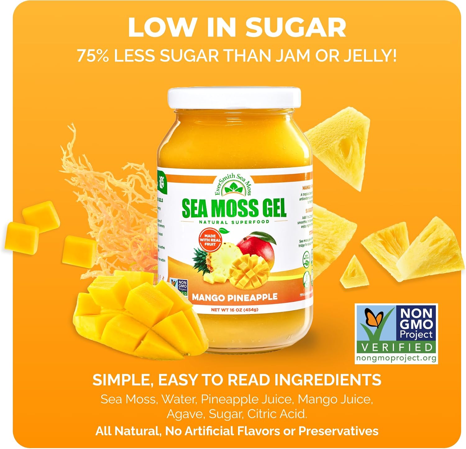EverSmith Organics Wildcrafted Irish Sea Moss Gel, Mango Pineapple, 1 Jar