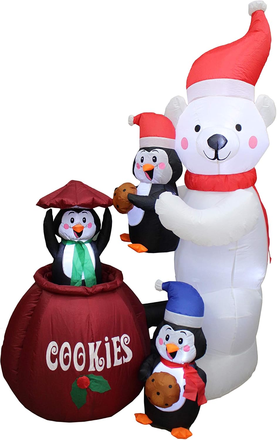 6 Foot Tall Animated Christmas Inflatable Polar Bear and Three Penguins