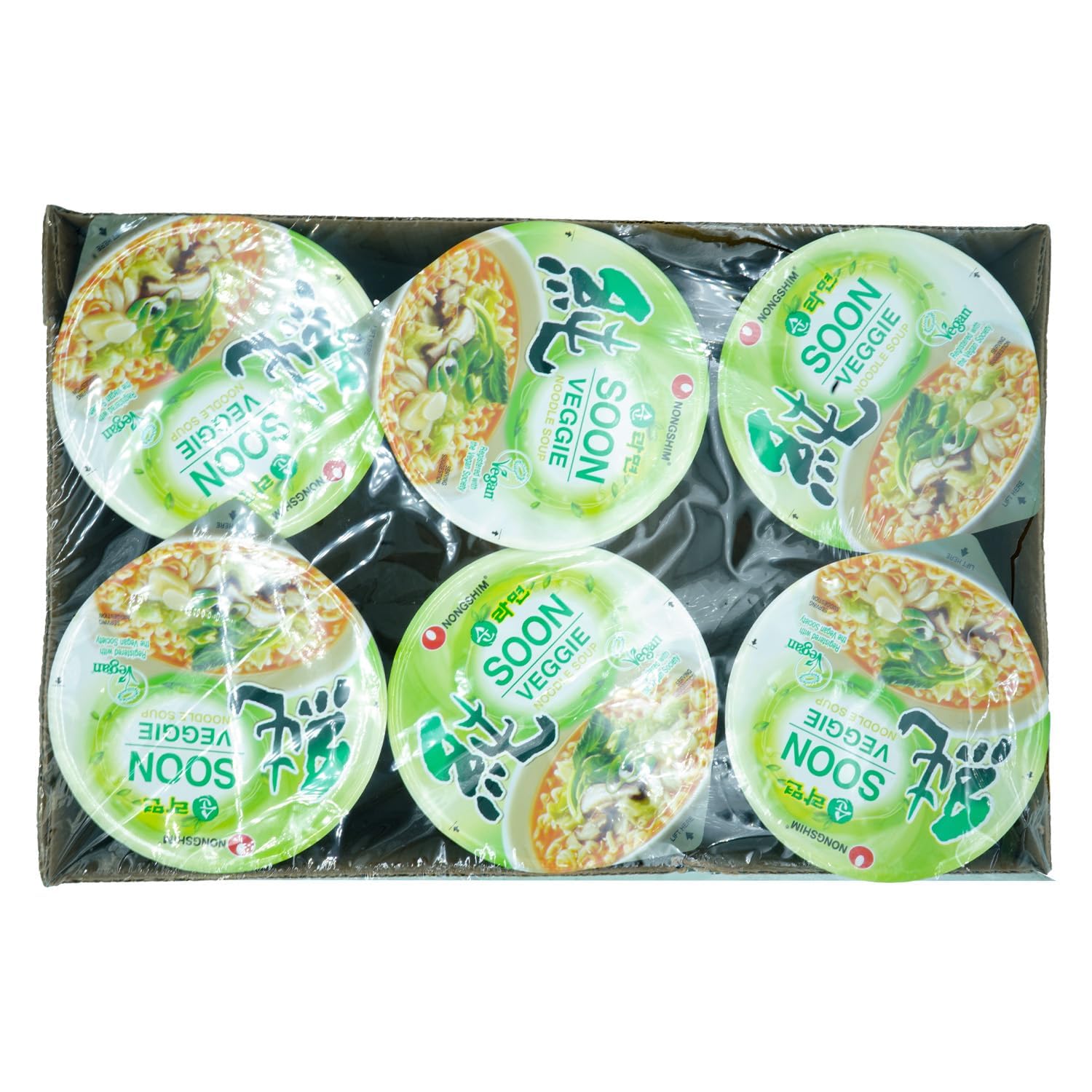 Nongshim Soon Veggie Ramyun Noodles, Signature Korean Instant Ramyun, Vegetable Flavored Broth, Vegan Noodles, Quick & Easy, Microwaveable Cup, 2.64 oz (Pack of 6)