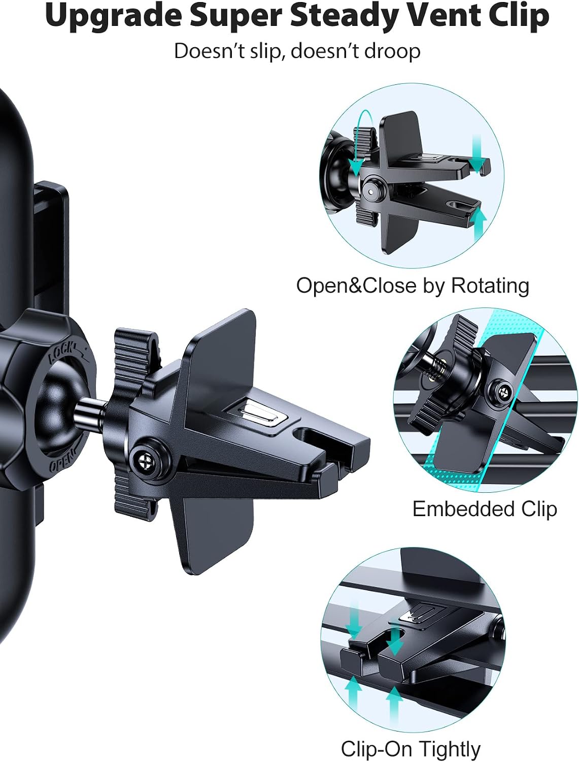 VICSEED Air Vent Clip for Car Mount, Twist-Lock Anti-Shake Vent Grip, 17mm (0.67inch) Ball Head Universal for Most Phone Mount for Car