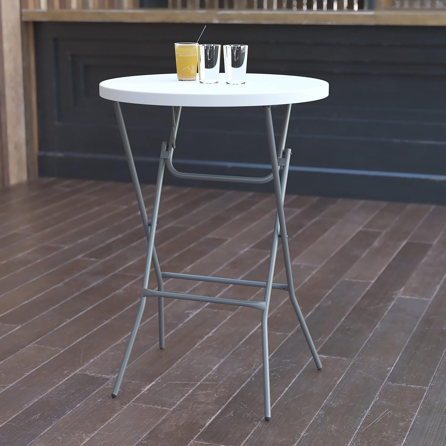 Flash Furniture Elon 32' Round Folding Bar Height Table for Parties and Commercial Events, Indoor/Outdoor Plastic Tall Round Table, White | Lightweight, Easy Storage, Commercial Grade