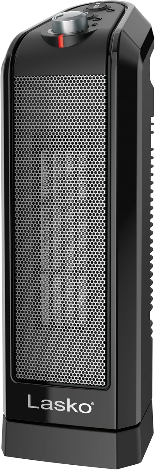 Lasko Oscillating Ceramic Tower Space Heater for Home with Overheat Protection, Adjustable Thermostat, and 2 Speeds, 15.7 Inches, Black, 1500W