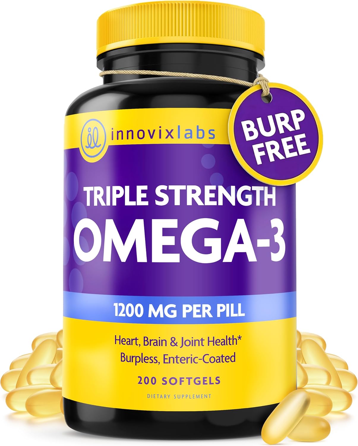 InnovixLabs Triple Strength Omega 3 Fish Oil 900 mg EPA DHA (200 Softgels) | Omega 3 Supplement for Women & Men, Burpless, Brain & Joint Support, Omega-3 Fatty Acid, No Fishy Aftertaste, 200-Day Supply
