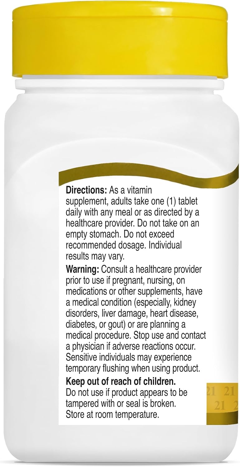 21st Century Niacin 500mg Prolonged Release Tablets, Vitamin B3, 100ct | Vitamin B3 Niacin 500 mg, Energy Metabolism, Heart & Nervous System Support, Prolonged-Release Formula, Non-GMO, Gluten Free