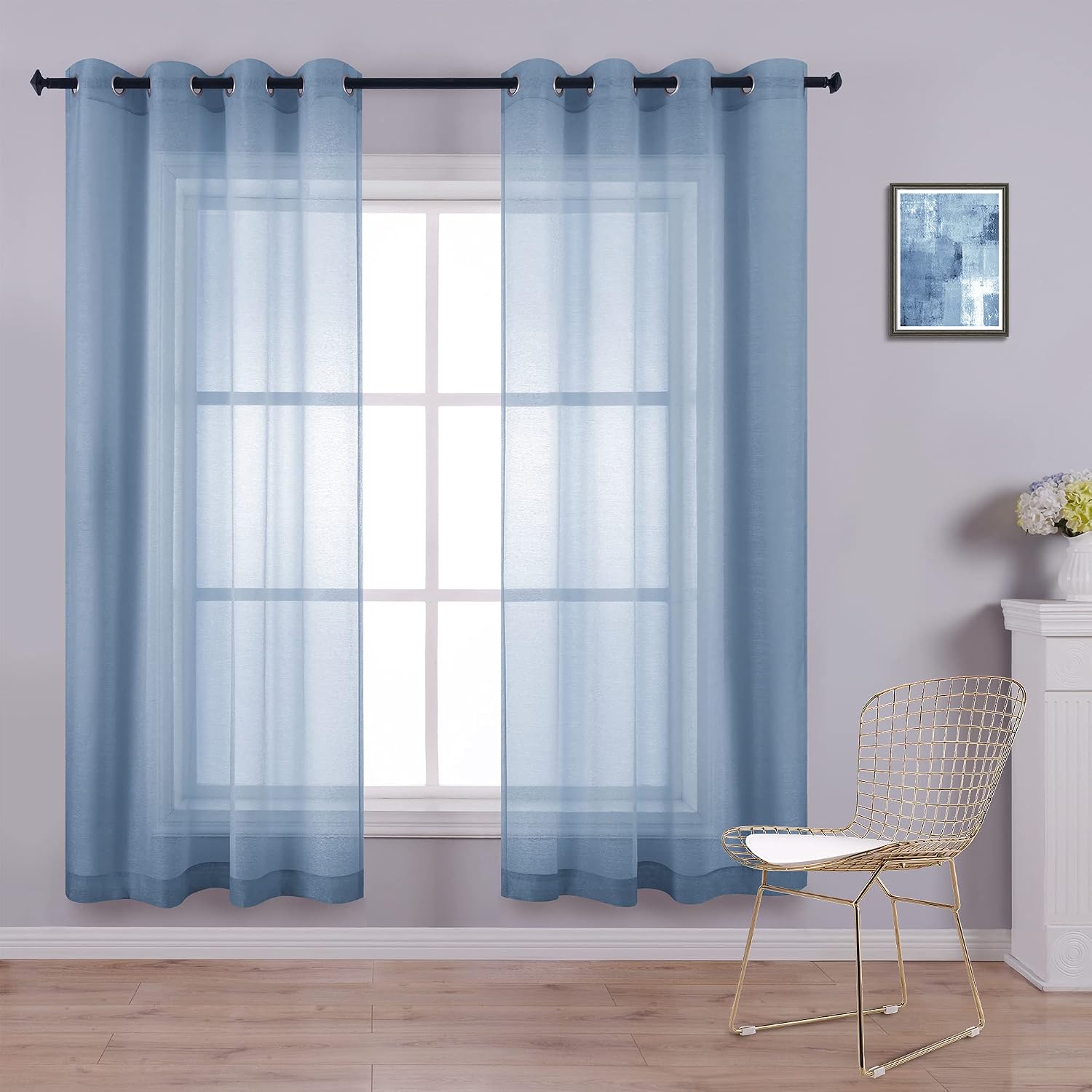 KOUFALL White Sheer Curtains 72 Inches Long for Bedroom Set of 2 Panels Grommet Faux Linen Window Voile Semi Baisc Decorative Sheer Curtains for