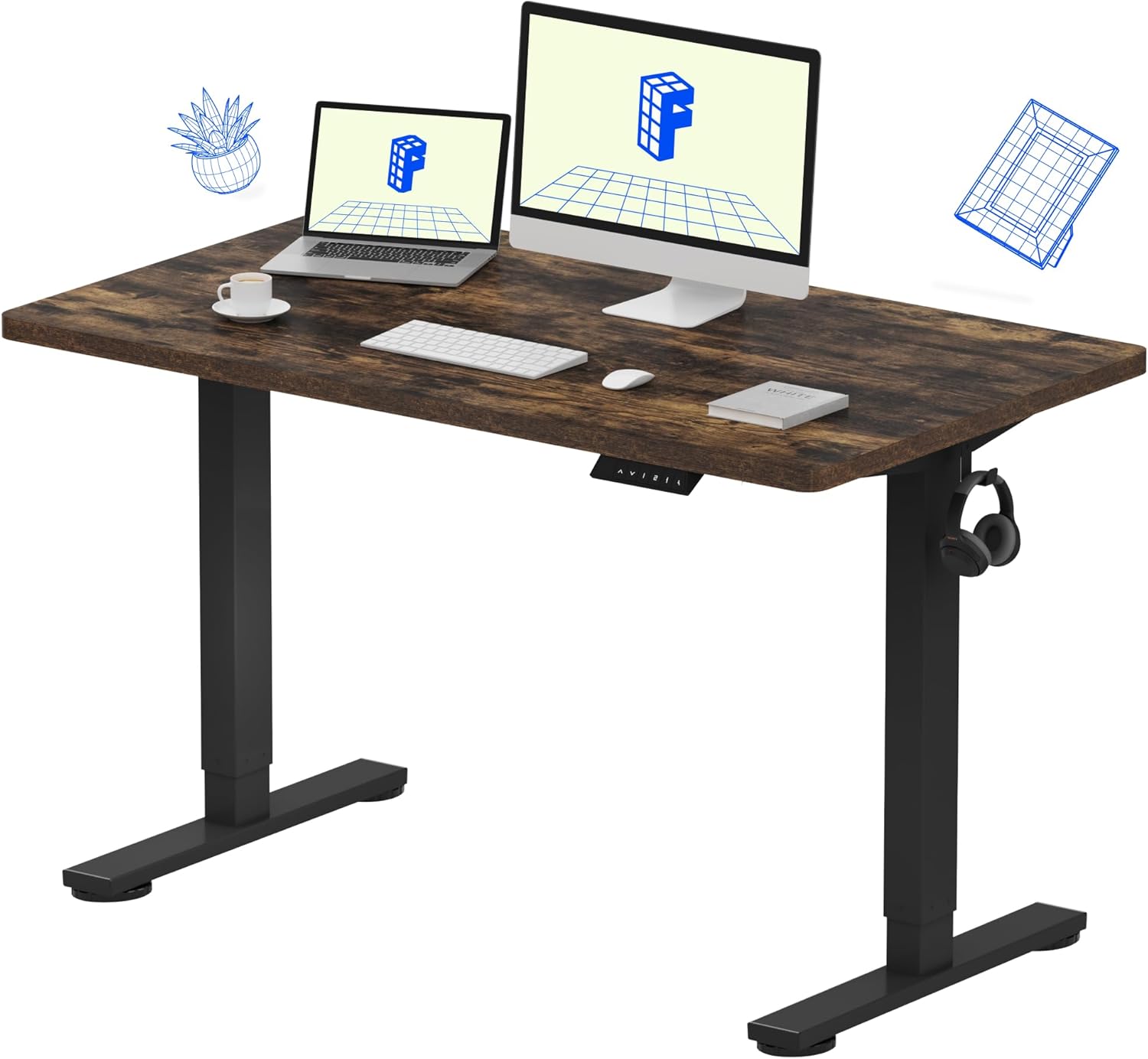 FLEXISPOT EN1 One-Piece Standing Desk, Electric Adjustable with 4 Memory Presets, 176 LBS Capacity, Stable & Quiet