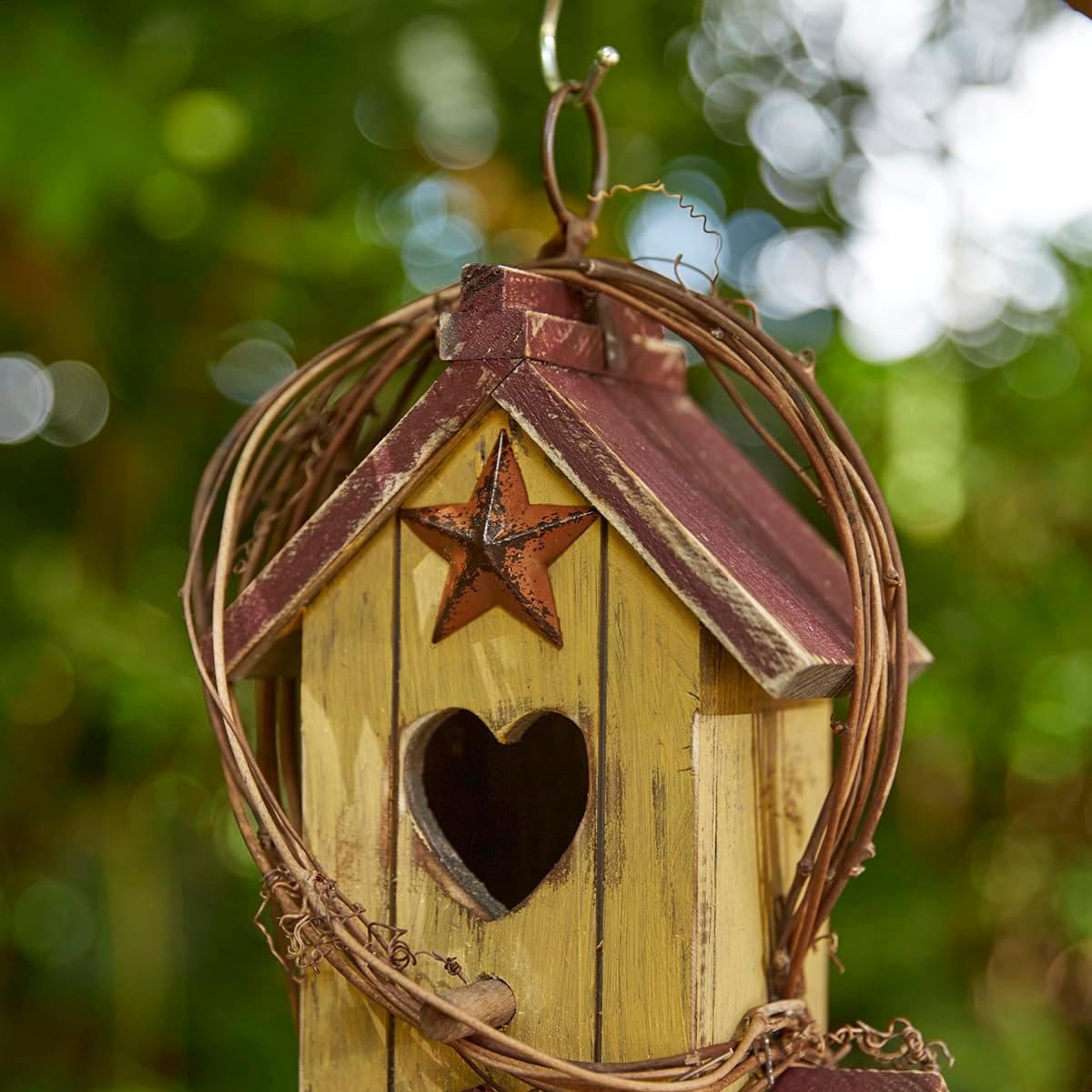 Glitzhome 14" H Hanging Distressed Wooden Church Birdhouse Garden Decor