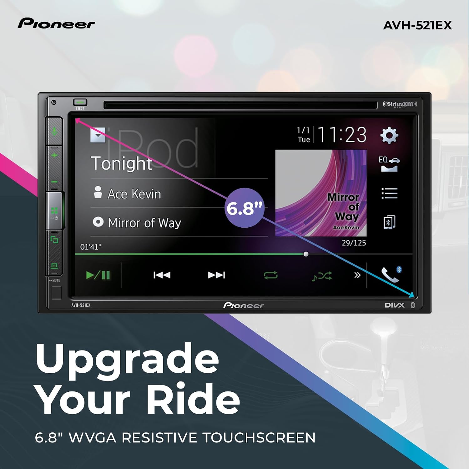 Pioneer AVH-521EX 6.8" Resistive Touchscreen Double Din Car Stereo | DVD Multimedia Receiver, Bluetooth, Backup Camera, SiriusXM, USB, FLAC Playback