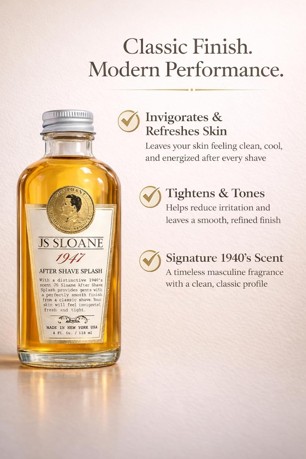 JS Sloane 1947 After Shave Splash for Men – Classic Barbershop Aftershave, Refreshing & Toning Post Shave, Signature Masculine Scent, 4 oz