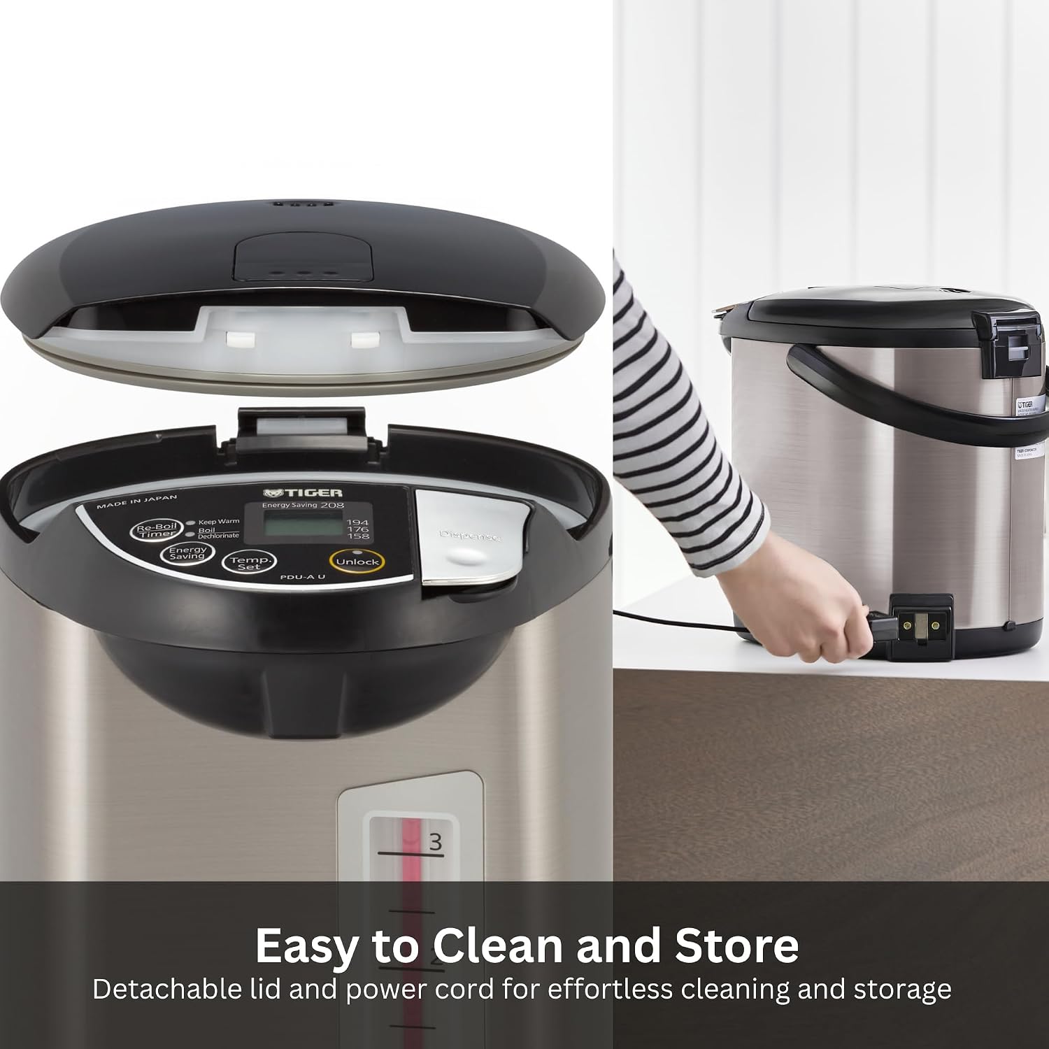 Tiger PDU-A40U Electric Water Boiler and Warmer (135 oz, Black) | Four heat settings, two sleep timers, auto lock, removable lid and cord