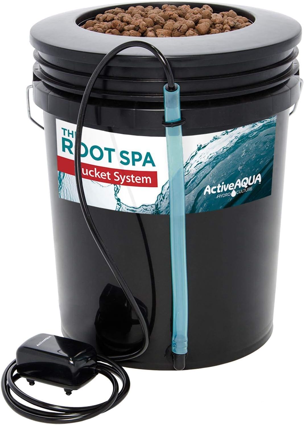 Hydrofarm RS5GALSYS Root Spa Deep Water Culture Bucket System, 5 Gallon, black | 8 in Grow Basket, Air Pump Included, 1/2 in Grommet And Elbow, 1/4 in Black Tubing, Pebble Media Sold Separately