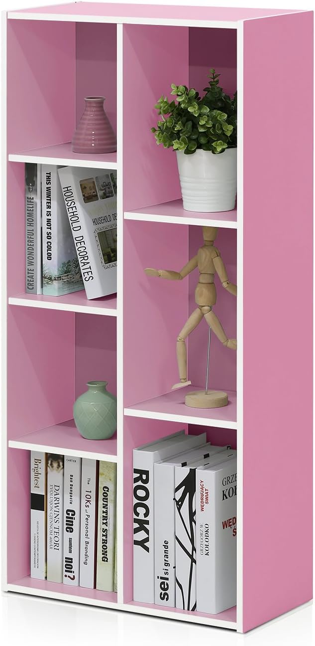 Furinno LUDER Book Shelf, 5-Cube Bookshelf, Reversible Bookcase, 9.4 x 19.5 x 31.5, Easy Assembly, for Living Room, Bedroom, Home Office, White