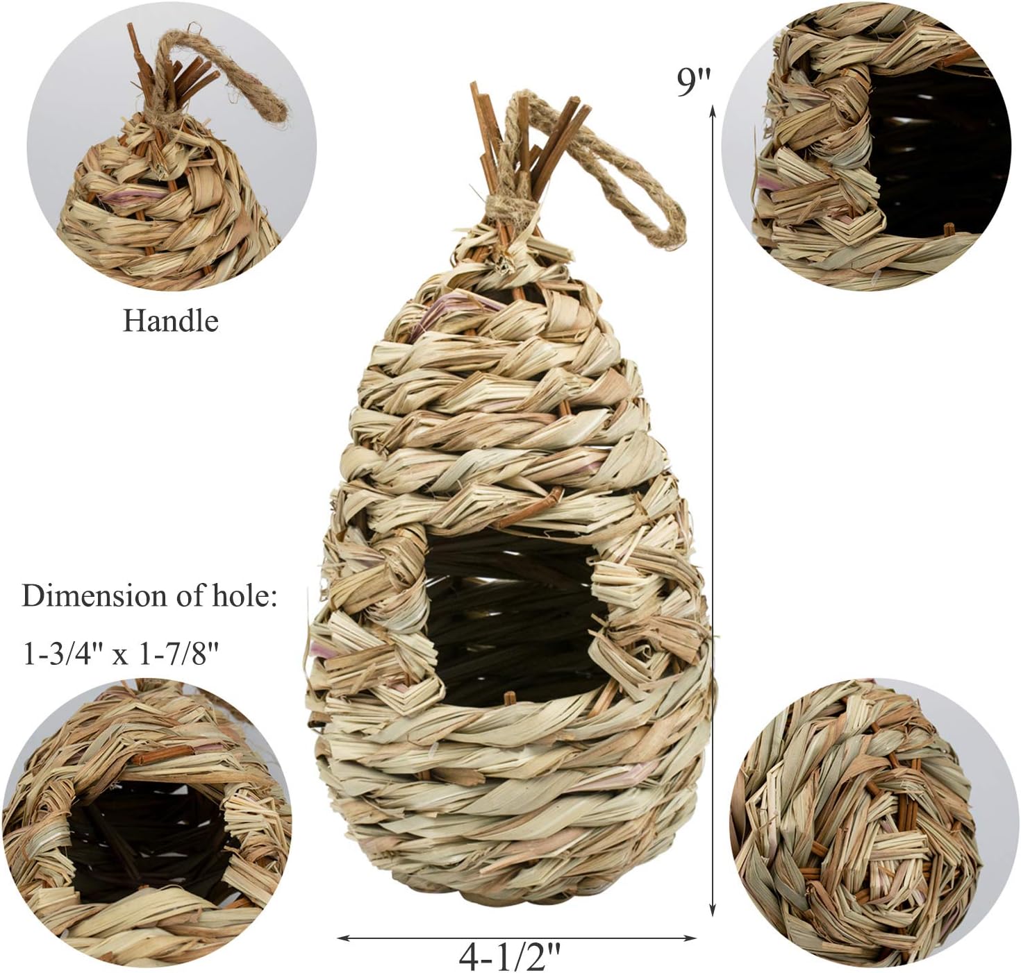 Yesland 4 Pack Hand Woven Hummingbird House, 9 x 4 Inches Bird Hut and Hummingbird Houses Nest