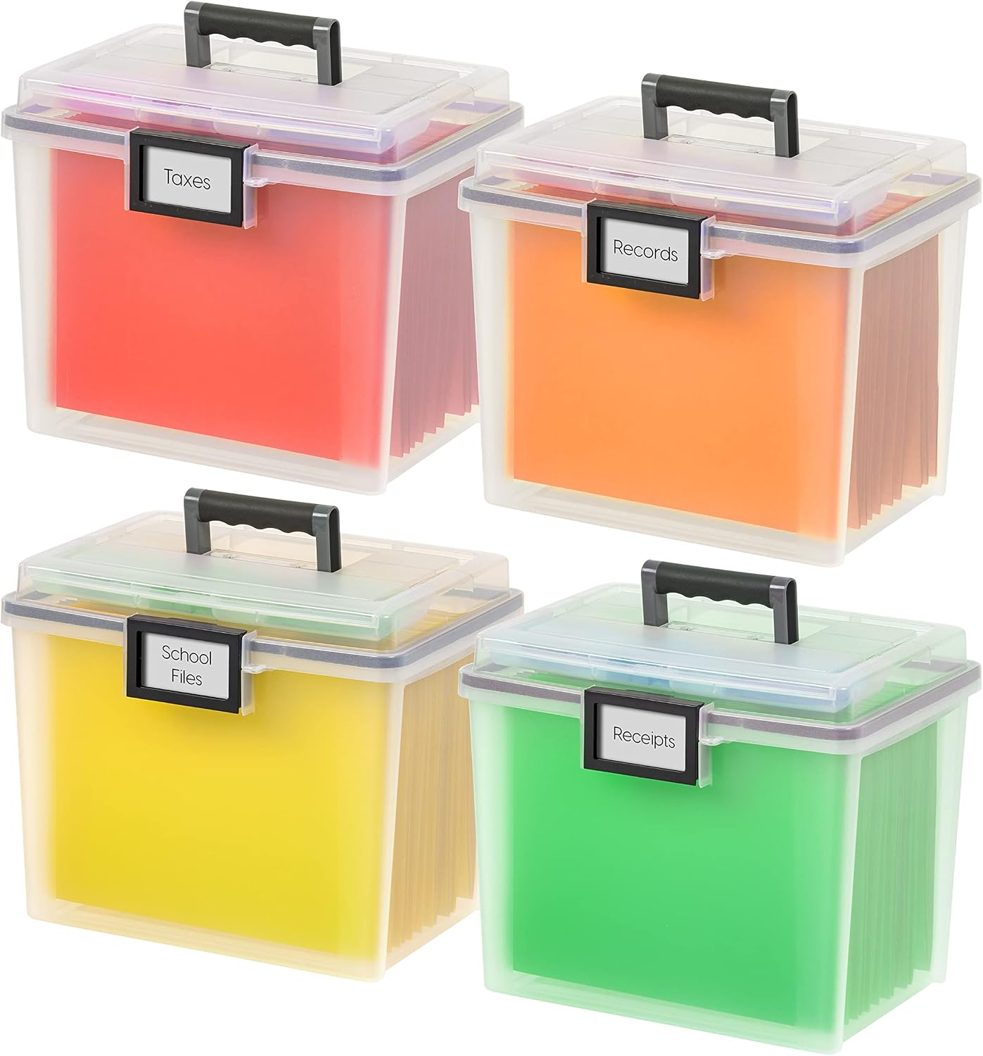 IRIS USA 4-Pack File Box Organizer with Wing Lid Letter/Legal 18 Qt, Clear | Organize letter and legal files, documents and paperwork with a wing lid for quick access and secure storage