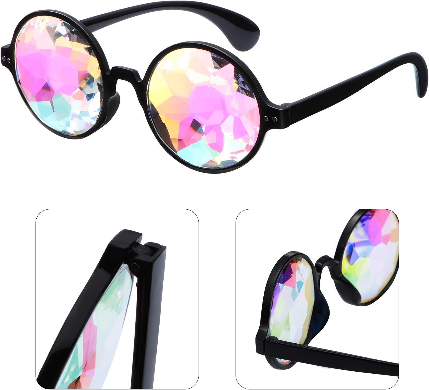 Yaomiao 3 Pieces Kaleidoscope Rave Glasses Goggles Kaleidoscope Sunglasses Diffraction Glasses Prism Rainbow Sunglasses