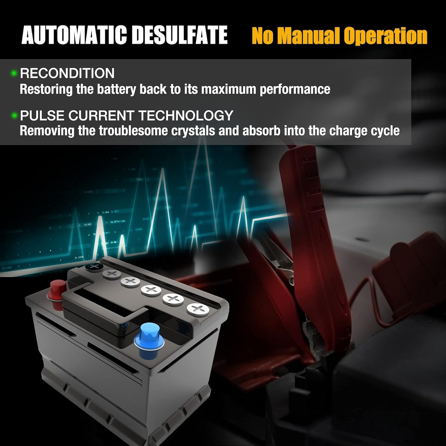 MOTOPOWER MP00205B 12V 1000mA Automatic Battery Charger, Battery Maintainer, Trickle Charger, and Battery Desulfator with Timer Protection - Grey
