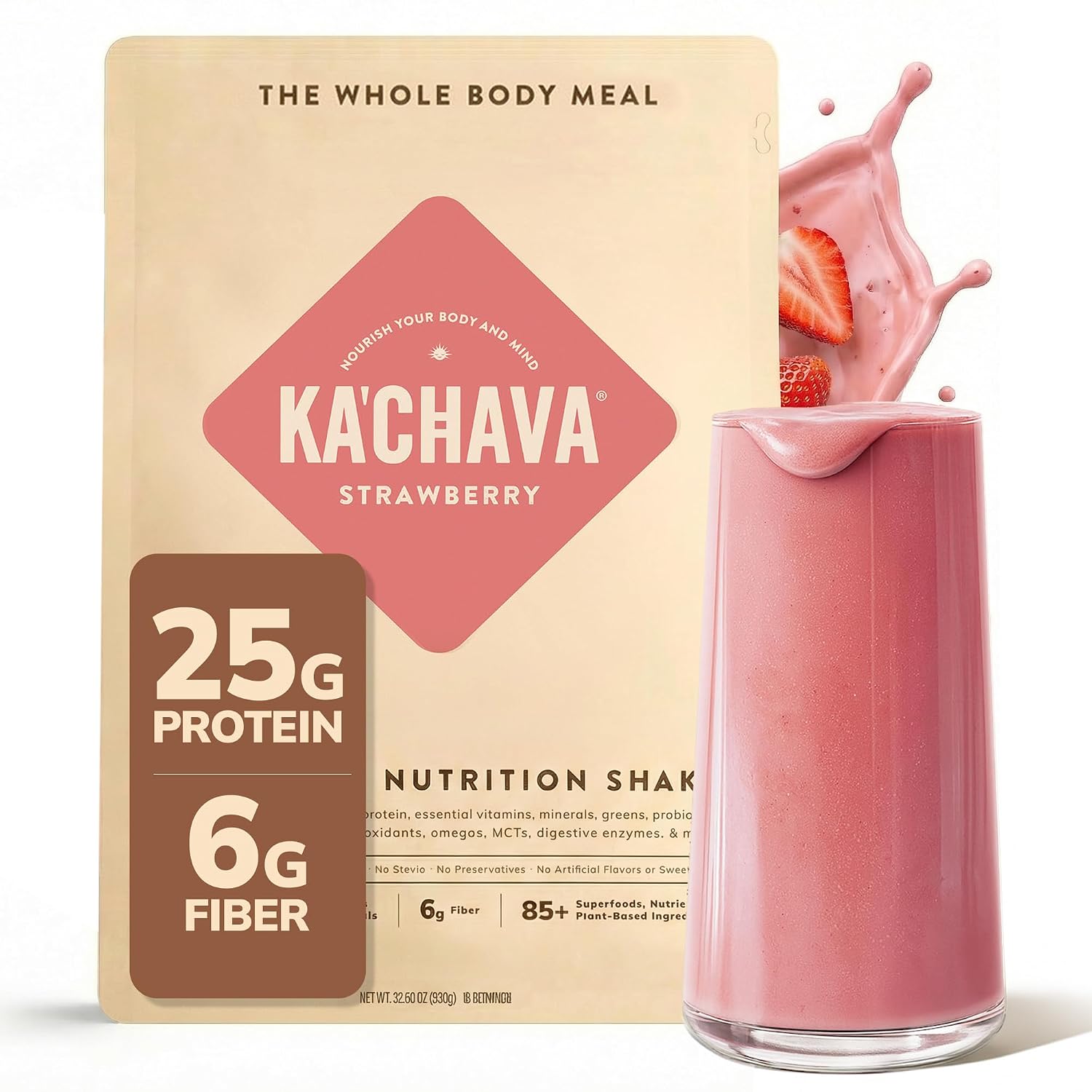 Ka’Chava Whole Body Meal Shake Chocolate 2 lb – Vegan Protein Powder with 85+ Superfoods & Greens – Plant-Based Meal Replacement with Probiotics & Digestive Enzymes – Gluten & Dairy Free (15 Servings)